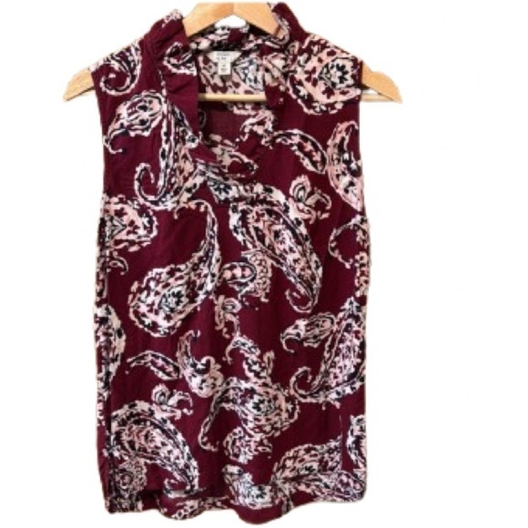 crown & ivy Tops - Paisley Sleeveless Blouse in Burgundy and Pink Crown &Ivy medium